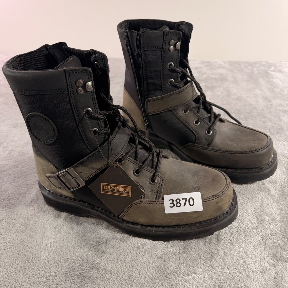 Harley-Davidson Riding Boots Men 12 Black Grey Leather Side Zip D93786